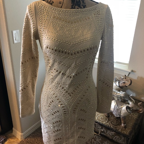 Women's White Embellished Quilted Dress BEBE - Picture 4 of 8
